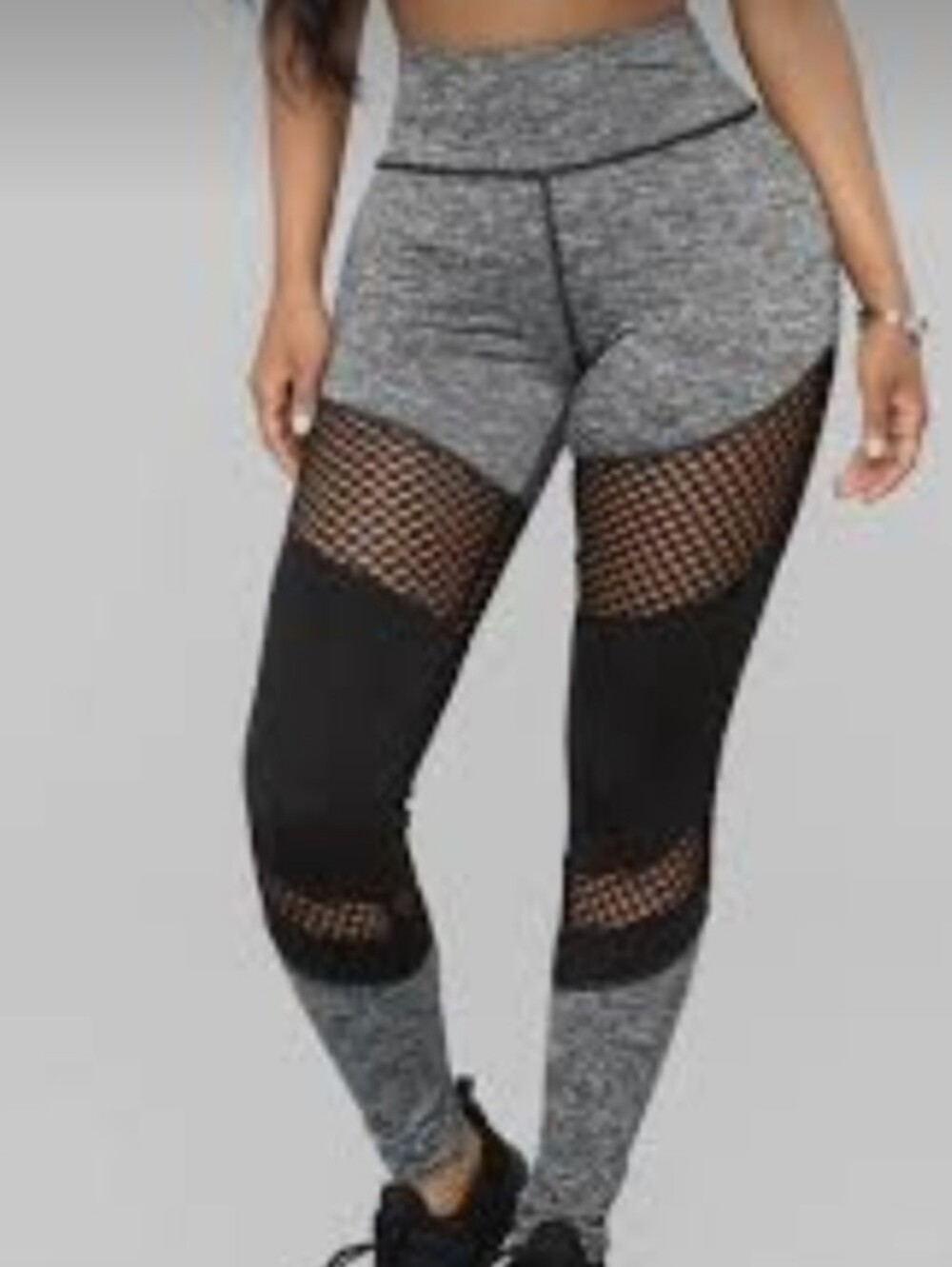Fashion Nova Krysten Heather Gray & Black Mesh High-Waist Leggings
